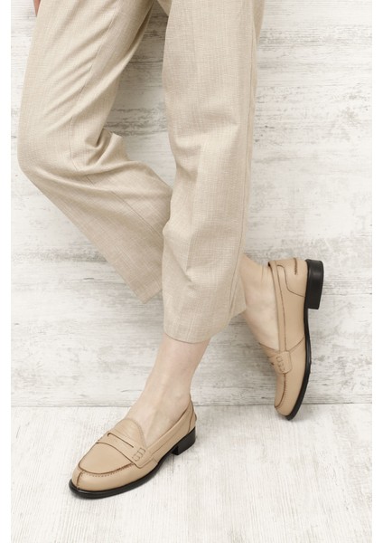 Gön Hakiki Deri Yuvarlak Burun Kısa Topuklu Loafer Kadın Günlük Ayakkabı 24138 fiyatları