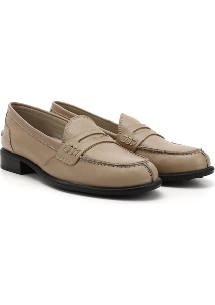 Gön Hakiki Deri Yuvarlak Burun Kısa Topuklu Loafer Kadın Günlük Ayakkabı 24138 modelleri