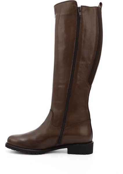 Gön Hakiki Deri Yuvarlak Burun Kauçuk Taban Topuklu Fermuarlı Kadın Günlük Çizme 44551 modelleri