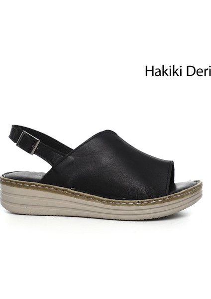 Gön Hakiki Deri Dolgu Taban Kadın Sandalet 42232