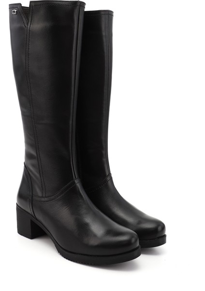 Kadın Siyah Fermuarlı Kalın Topuklu Hakiki Deri Çizme fiyatları