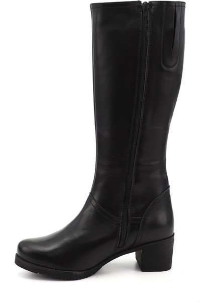 Kadın Siyah Fermuarlı Kalın Topuklu Hakiki Deri Çizme modelleri