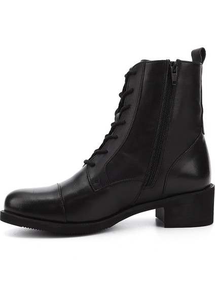 Kadın Siyah Fermuarlı Kauçuk Taban Hakiki Deri Postal Bot modelleri