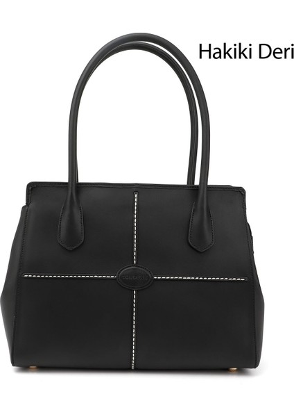 Kadın Siyah Hakiki Deri El ve Omuz Çantası