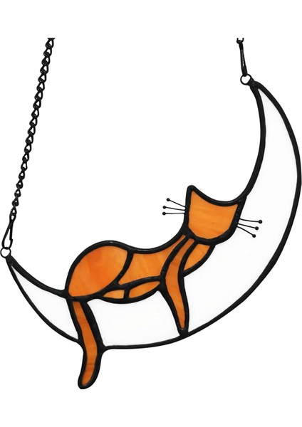 Kedi Severler Için Turuncu Kedi Dekor Hediyeleri, Vitray Pencere Asma Uyuyan Kedi Suncatcher Pencere Için (Yurt Dışından)
