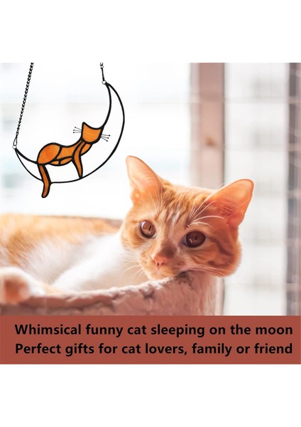 Kedi Severler Için Turuncu Kedi Dekor Hediyeleri, Vitray Pencere Asma Uyuyan Kedi Suncatcher Pencere Için (Yurt Dışından) modelleri