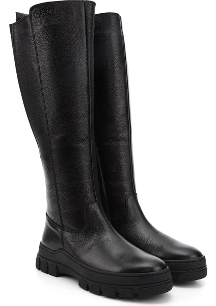 Kadın Siyah Fermuarlı Kauçuk Taban Hakiki Deri Çizme modelleri