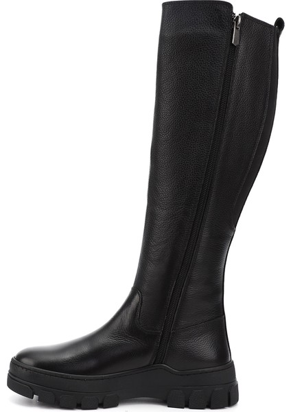 Kadın Siyah Fermuarlı Kauçuk Taban Hakiki Deri Çizme fırsatları