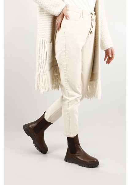 Kadın Kahve Kauçuk Taban Hakiki Deri Chelsea Bot fiyatları