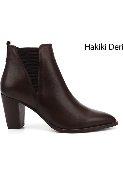Kadın Kahve Topuklu Hakiki Deri Chelsea Bot