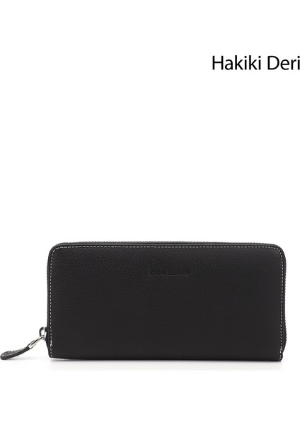 Kadın Siyah Yatay Hakiki Deri Cüzdan
