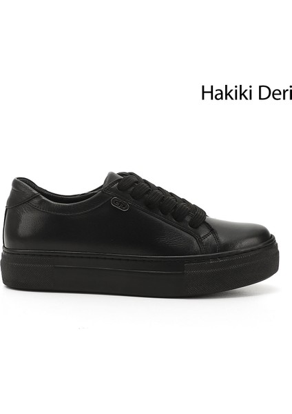Gön Hakiki Deri Yuvarlak Burun Düz Taban Bağcıklı Kadın Sneaker 24240