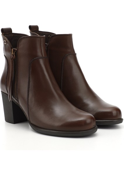 Kadın Kahve Antik Fermuarlı Kalın Topuklu Hakiki Deri Bot fiyatları