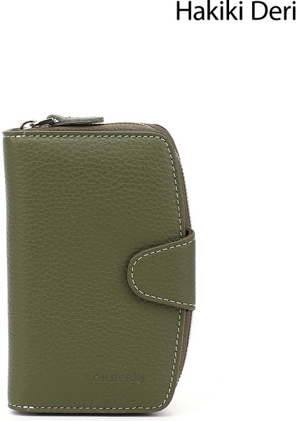 Kadın Yeşil - Kahve Dikey Hakiki Deri Cüzdan