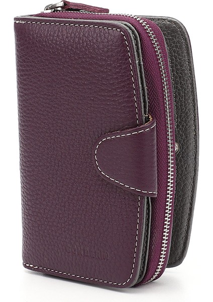 Kadın Mürdüm Dikey Hakiki Deri Cüzdan modelleri