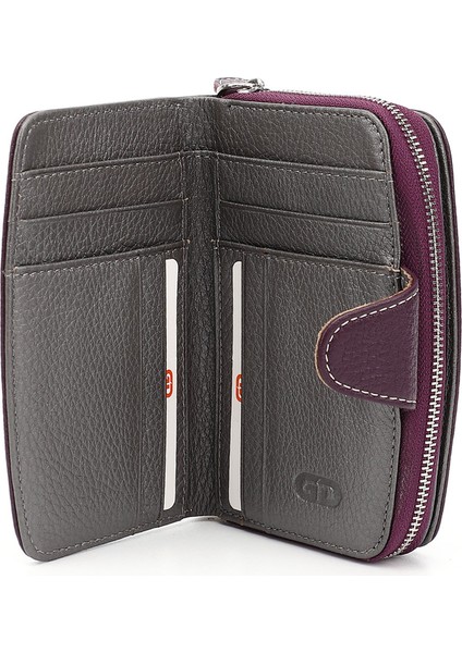 Kadın Mürdüm Dikey Hakiki Deri Cüzdan fırsatları