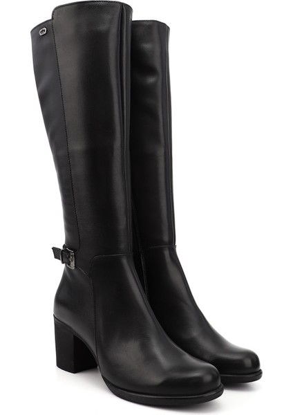 Gön Hakiki Deri Yuvarlak Burun Kauçuk Taban Topuklu Fermuarlı Tokalı Kadın Çizme 46501 modelleri