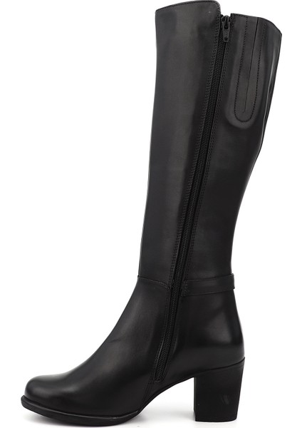 Gön Hakiki Deri Yuvarlak Burun Kauçuk Taban Topuklu Fermuarlı Tokalı Kadın Çizme 46501 fırsatları