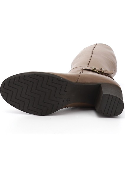 Gön Hakiki Deri Yuvarlak Burun Kauçuk Taban Topuklu Fermuarlı Tokalı Kadın Çizme 46501 indirimleri