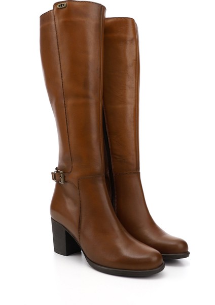 Kadın Taba Antik Fermuarlı Kalın Topuklu Hakiki Deri Çizme fiyatları