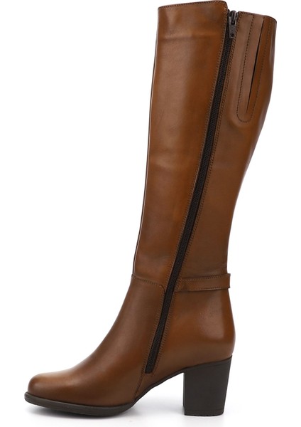 Kadın Taba Antik Fermuarlı Kalın Topuklu Hakiki Deri Çizme modelleri