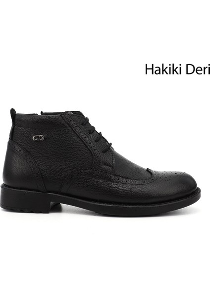 Gön Hakiki Deri Yuvarlak Burun Kauçuk Taban Bağcıklı Fermuarlı Günlük Erkek Bot 01211