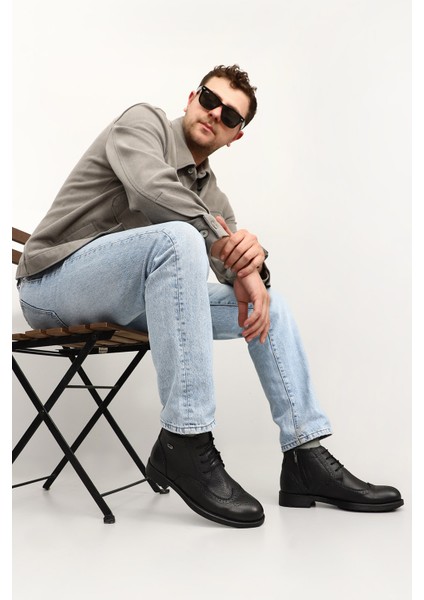 Gön Hakiki Deri Yuvarlak Burun Kauçuk Taban Bağcıklı Fermuarlı Günlük Erkek Bot 01211 fiyatları