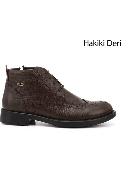 Hakiki Deri Yuvarlak Burun Kauçuk Taban Bağcıklı Fermuarlı Günlük Erkek Bot 01211