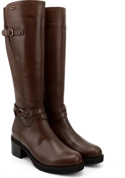 Gön Hakiki Deri Yuvarlak Burun Kauçuk Taban Topuklu Fermuarlı Tokalı Kadın Çizme 44562 fiyatları