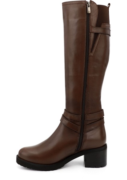 Gön Hakiki Deri Yuvarlak Burun Kauçuk Taban Topuklu Fermuarlı Tokalı Kadın Çizme 44562 modelleri