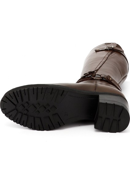 Gön Hakiki Deri Yuvarlak Burun Kauçuk Taban Topuklu Fermuarlı Tokalı Kadın Çizme 44562 fırsatları