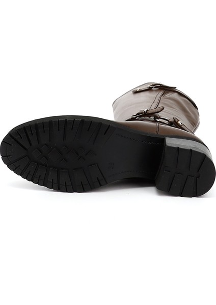 Gön Hakiki Deri Yuvarlak Burun Kauçuk Taban Topuklu Fermuarlı Tokalı Kadın Çizme 44562 indirimleri