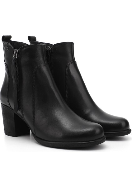 Kadın Siyah Fermuarlı Kalın Topuklu Hakiki Deri Bot modelleri