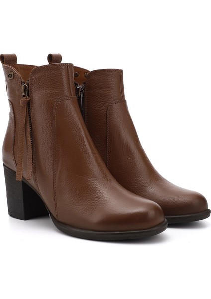 Gön Hakiki Deri Yuvarlak Burun Topuklu Kauçuk Taban Fermuarlı Püsküllü Kadın Bot 10406 fiyatları