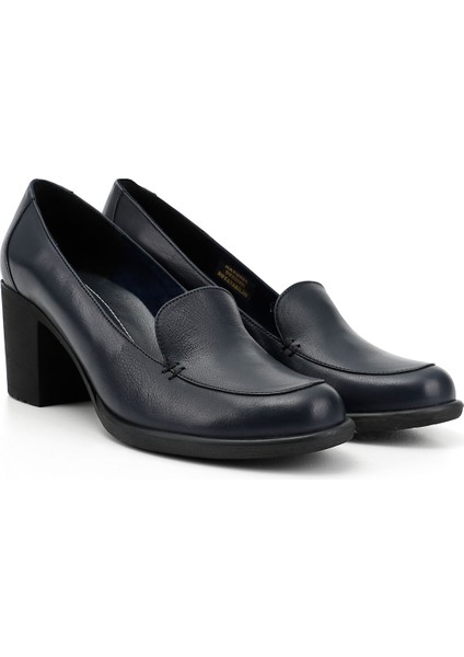 Kadın Antik Lacivert Orta Kalın Topuklu Hakiki Deri Ayakkabı modelleri