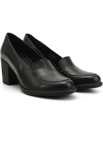 Kadın Siyah Orta Kalın Topuklu Hakiki Deri Ayakkabı modelleri