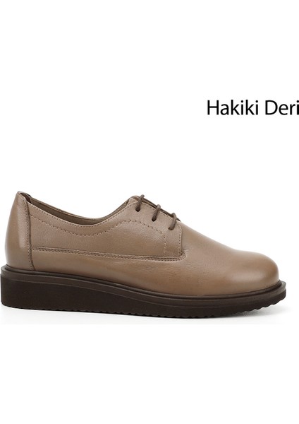Gön Hakiki Deri Yuvarlak Burun Dolgu Taban Bağcıklı Kadın Ayakkabı 24074