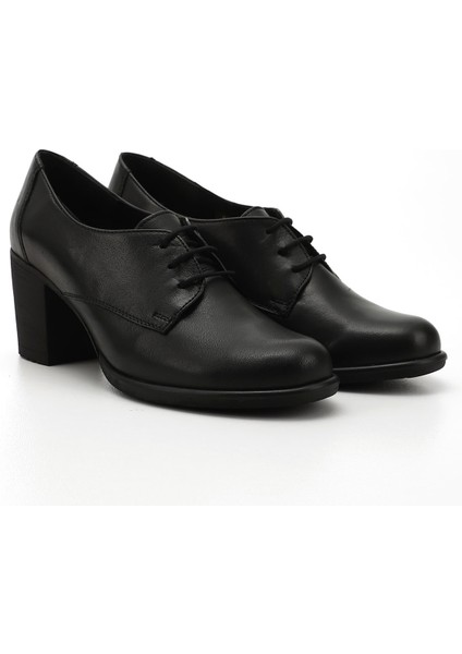 Kadın Siyah Bağcıklı Orta Kalın Topuklu Hakiki Deri Oxford Ayakkabı fiyatları