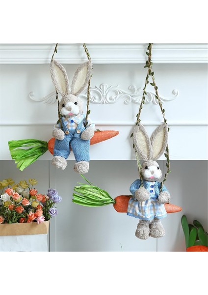 Paskalya Saman Tavşan Figürine, Havuç Salıncakta Saman Tavşan, Tavşan Heykeli Paskalya Tatil Ev Dekoru Için Süsleme (Yurt Dışından) fırsatları
