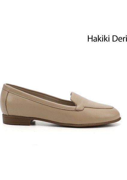 Gön Hakiki Deri Yuvarlak Burun Düz Taban Kadın Babet 24158