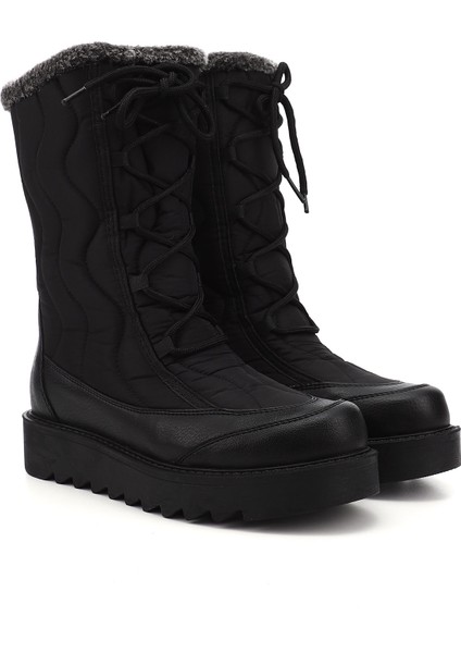 Kadın Siyah Bağcıklı Termo Taban Comfort Kar Botu fiyatları