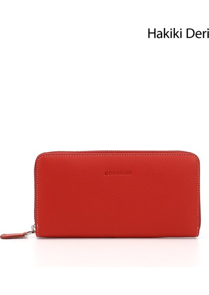 Kadın Kırmızı Yatay Hakiki Deri Cüzdan