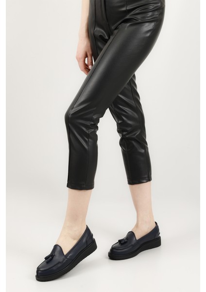 Kadın Antik Lacivert Dolgu Taban Hakiki Deri Loafer Ayakkabı fiyatları