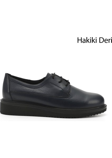 Gön Hakiki Deri Yuvarlak Burun Dolgu Taban Bağcıklı Kadın Ayakkabı 24074