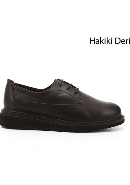 Kadın Kahve Antik Bağcıklı Dolgu Taban Hakiki Deri Ayakkabı