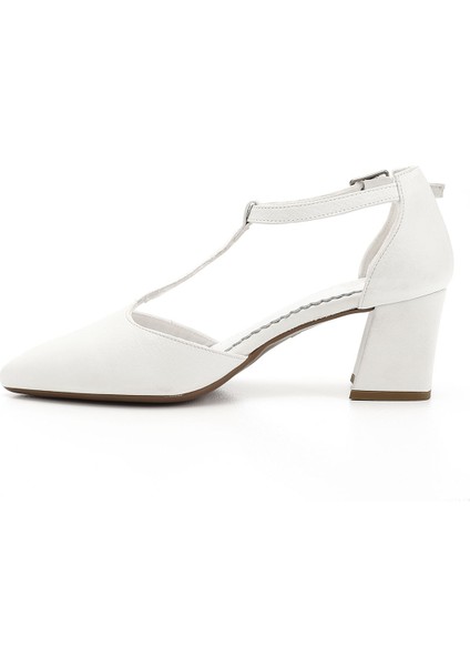 Kadın Beyaz Bilekten Bağlı Orta Topuklu Hakiki Deri Ayakkabı fırsatları