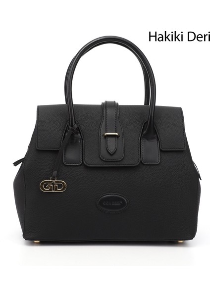 Kadın Siyah Floter Hakiki Deri El ve Omuz Çantası