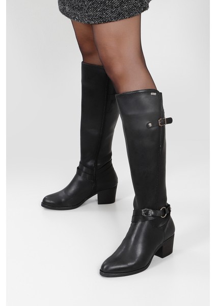 Kadın Siyah Fermuarlı Sivri Burun Kalın Topuklu Çizme fiyatları