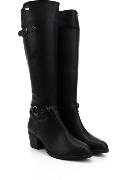 Kadın Siyah Fermuarlı Sivri Burun Kalın Topuklu Çizme modelleri