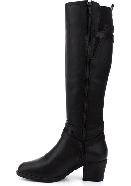 Kadın Siyah Fermuarlı Sivri Burun Kalın Topuklu Çizme fırsatları